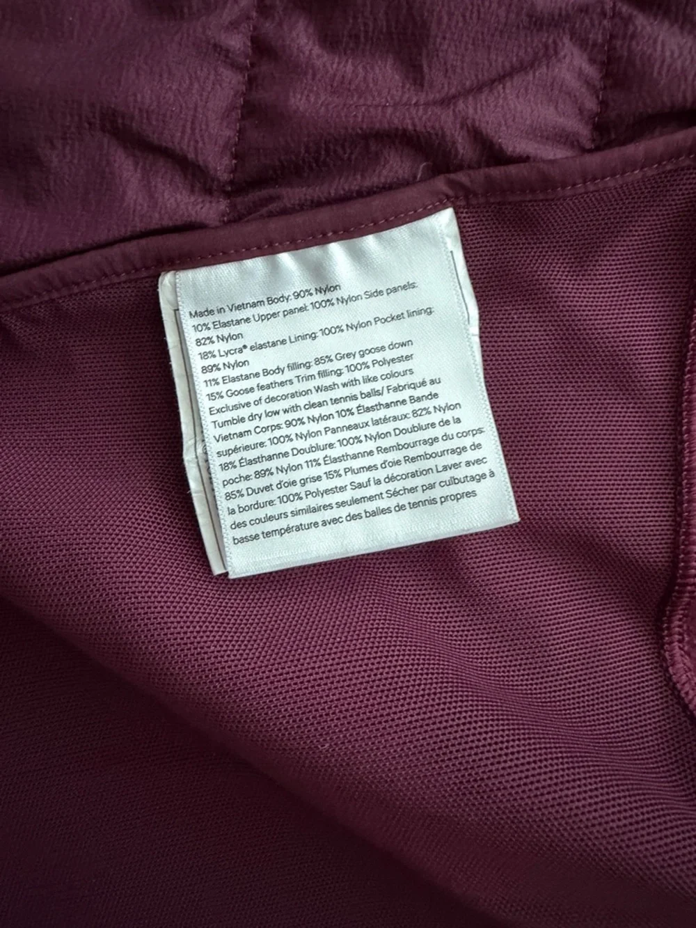 Lululemon Down for it All Vest Size 10 Full Zip Goose Down Maroon - Picture 7 of 11
